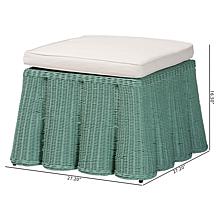 bali and pari Palm Scallop Ottoman with Woven Rattan and Plush Cushion