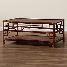 bali and pari Sebalio Rectangular Rattan Coffee Table with Shelf