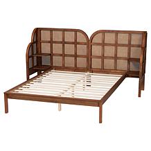 Baxton Studio Cascadia Mid-Century Wingback Platform Bed with Rattan