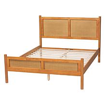 Baxton Studio Jenn Japandi Queen Platform Bed with Rattan Accents