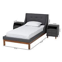 Baxton Studio Louvain Mid Century Fabric Twin Size 3 Piece Bedroom Set