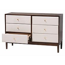Baxton Studio Nikolai Mid-Century 6-Drawer Wood Dresser with Fabric