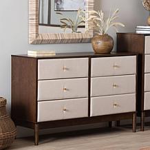 Baxton Studio Nikolai Mid-Century 6-Drawer Wood Dresser with Fabric