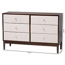 Baxton Studio Nikolai Mid-Century 6-Drawer Wood Dresser with Fabric