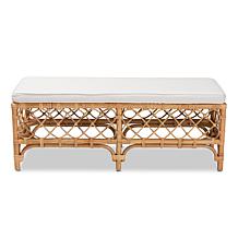Baxton Studio Orchard Modern Bohemian Fabric Upholstered Rattan Bench
