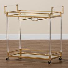 Baxton Studio Savannah Contemporary Metal and Glass Wine Cart
