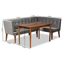 Baxton Studio Stewart Mid-Century Upholstered 3-Piece Dining Nook Set