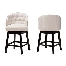 Baxton Studio Theron Fabric and Wood 2-Piece Counter Stool Set