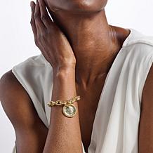 Bellezza Bronze Goldtone 20 Lira Coin Charm Textured Link Bracelet