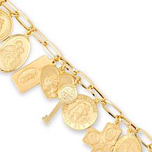 Bellezza Bronze Paperclip Chain Bracelet with Religious Charms