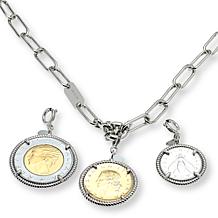 Bellezza Bronze Paperclip Chain Necklace with 3 Lira Coin Pendants