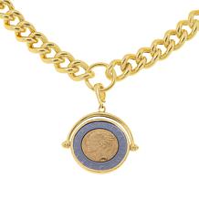Bellezza Lira Coin Bronze Flip Pendant with Curb-Link Necklace