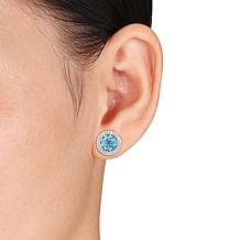 Bellini  14K White Gold Sky Blue Topaz and Diamond Halo Stud Earrings