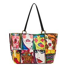 Betsey Johnson Multicolor Artwork Faces Tote Bag