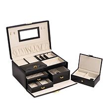 Bey-Berk Black Leather 2-Level Jewelry Box