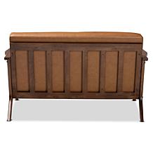 Bianca Walnut Brown Finished Wood and Tan Faux Leather Effect Loveseat