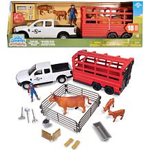 Big Country Toys 18-Piece Truck & Cattle Trailer Playset
