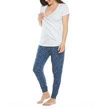 Blooming Women 2-Piece Maternity & Nursing Loungewear- Gray/Blue Print