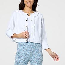 C Wonder by Christian Siriano Cropped Crepe Jacket with Ruffle Trim