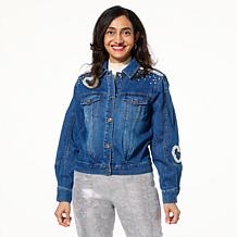 C Wonder by Christian Siriano Faux Pearl Heart Denim Jacket