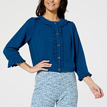 C Wonder Cropped Crepe Jacket with Ruffle Trim