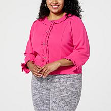 C Wonder Cropped Crepe Jacket with Ruffle Trim