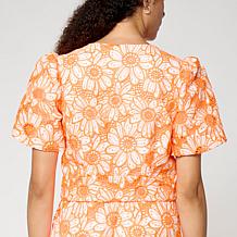 C. Wonder Embroidered Cutwork Puff-Sleeve Top