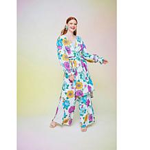 C Wonder Floral Crepe Wide Leg Gusset Pant 