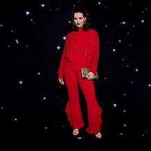 C Wonder Lace Sleeve Crepe Knit Moto Jacket