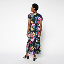 C Wonder Mesh Printed Flutter Sleeve Tiered Dress