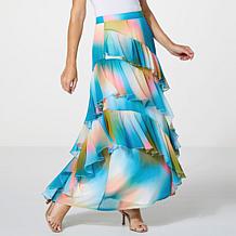 C Wonder Runway Collection Crinkled Chiffon Tiered Ruffle Maxi Skirt