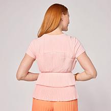 C Wonder Short-Sleeve Layered Hem Pleated Tee