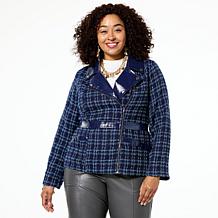 C Wonder Tweed and Faux Leather Moto Jacket