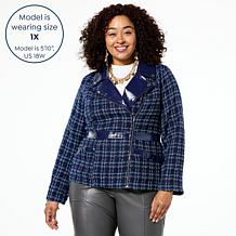 C Wonder Tweed and Faux Leather Moto Jacket