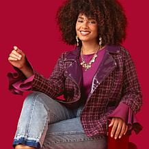 C Wonder Tweed and Faux Leather Moto Jacket