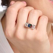 Canadian Ammolite Gems Ammolite and White Topaz 3-Stone Ring