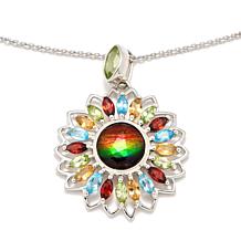 Canadian Ammolite Gems Multigemstone Flower Pendant with Chain
