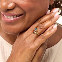 Canadian Ammolite Gems Pear-Shape Ammolite 2-Stone Bypass Ring