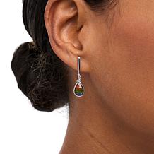 Canadian Ammolite Gems Pear-Shape Ammolite and Topaz Dangle Earrings