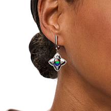 Canadian Ammolite Gems Sterling Silver Ammolite Flower Drop Earrings