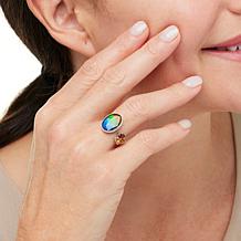 Canadian Ammolite Gems Sterling Silver Oval Ammolite and Multigem Ring