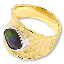 Canadian Ammolite Triplet Hammered Wavy Band Ring