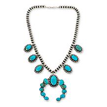 Chaco Canyon 21" Kingman Turquoise Squash Blossom Station Necklace