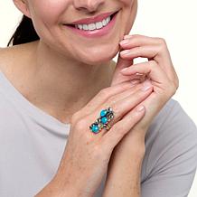 Chaco Canyon Kingman Turquoise 3-Stone Elongated Flower-Design Ring