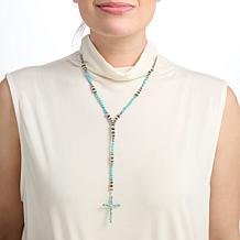 Chaco Canyon Sleeping Beauty Turquoise Beaded Lariat Cross Necklace