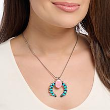 Chaco Canyon Sterling Silver Pink Conch Shell & Turquoise Naja Pendant