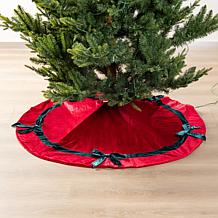Christmas Tree Skirt with Velvet and Satin Bows, 48" Diameter