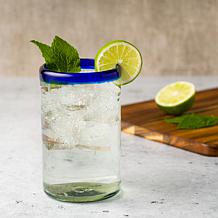 Cobalt Rim Hiball Handblown Mexican Glass - Set of 6