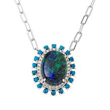 Colleen Lopez Azurite Malachite, White Zircon and Turquoise Necklace