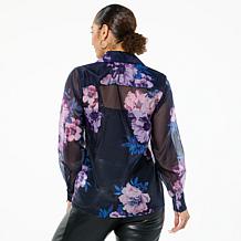 Colleen Lopez Button Front Chiffon Blouse with Tie Neck
